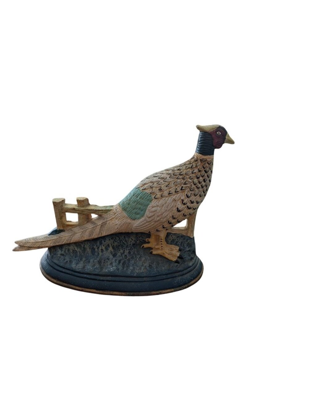 Handcrafted Painted Pheasant Figurine Door Stop On Base For Home Decor